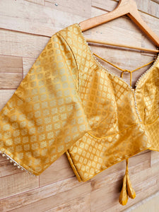 Golden semi-Silk Blouse with moti on sleeves