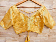 Load image into Gallery viewer, Golden semi-Silk Blouse with moti on sleeves
