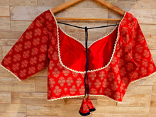 Load image into Gallery viewer, AJRAKH BLOUSE with Lace borders (non-padded)
