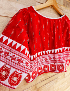 Traditional Laal-Shada Khadi Blouses, with embroidery
