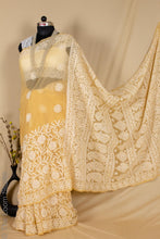 Load image into Gallery viewer, Sands of Serenity Hand Embroidered Georgette Beige Chikankari Saree
