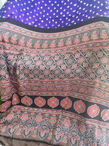 Amethyst Cascade Handcrafted Bandhej Ajrakh Modal Silk Saree