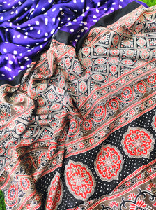 Amethyst Cascade Handcrafted Bandhej Ajrakh Modal Silk Saree