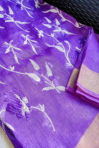 'Aubergine' Silk Linen Embroidered Saree