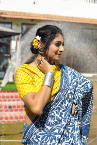 Bhoomi Indigo Dabu Hand Block Printed Cotton Saree