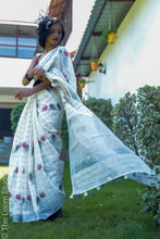 Load image into Gallery viewer, &#39;Bird Tales&#39; Soft Linen Embroidered Saree
