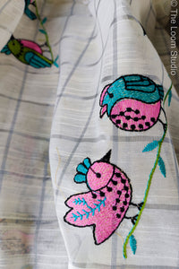 'Bird Tales' Soft Linen Embroidered Saree