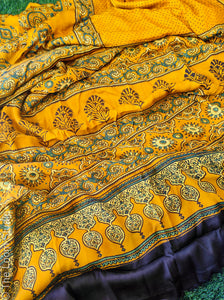 Citrine Dreamweave Handcrafted Ajrakh Modal Silk Saree