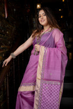 Load image into Gallery viewer, Handwoven Resham Noil Violet Cotton Saree with Hand Ari Stitching
