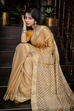 Load image into Gallery viewer, Handwoven Beige Resham Noil Cotton Saree with Hand Ari Stitching
