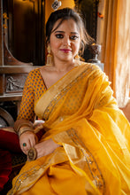 Load image into Gallery viewer, Handwoven Resham Noil Yellow Cotton Saree with Hand Ari Stitching
