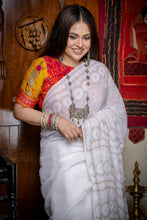 Load image into Gallery viewer, Handwoven Cotton Kota White Saree with Shadow Stitch

