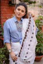 Load image into Gallery viewer, Handstitched Cotton Kota Saree in White Shadow Stitch
