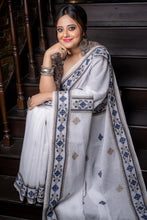 Load image into Gallery viewer, Handwoven Cotton Kota White Saree with Gujarati Work
