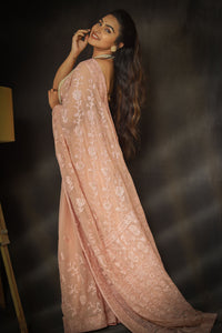 'Ethereal' Designer Chikan inspired Embroidered Georgette Saree