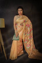 Load image into Gallery viewer, &#39;Gulaab&#39; Peach Embroidered Silk Linen Saree
