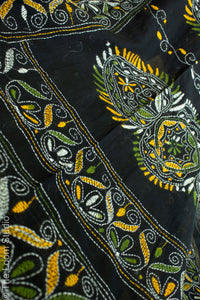 Hastkala Pure Mul Cotton Black Kantha Hand Embroidered Saree