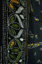 Load image into Gallery viewer, Hastkala Pure Mul Cotton Black Kantha Hand Embroidered Saree
