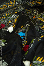 Load image into Gallery viewer, Hastkala Pure Mul Cotton Black Kantha Hand Embroidered Saree
