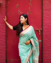 Load image into Gallery viewer, Handloom Cotton Meenakari Benarasi Saree with Zari work (Sea Green)
