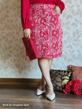 Load image into Gallery viewer, Red Chikankari pencil skirt
