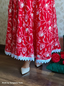  Red Chikankari skirt