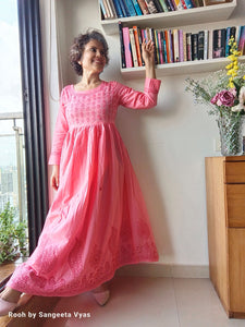 Chikankari Dress- Pink