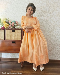 Chikankari Dress- Saffron