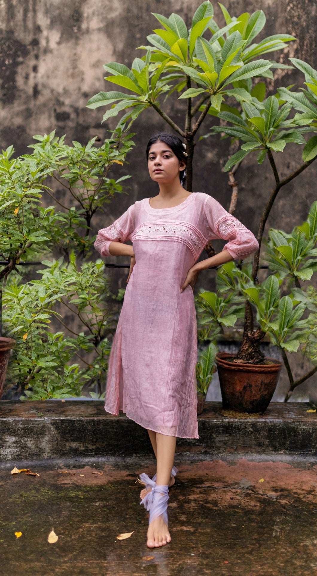Baby pink Chanderi Dress