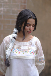 Ivory Bird Embroidery Chanderi Dress