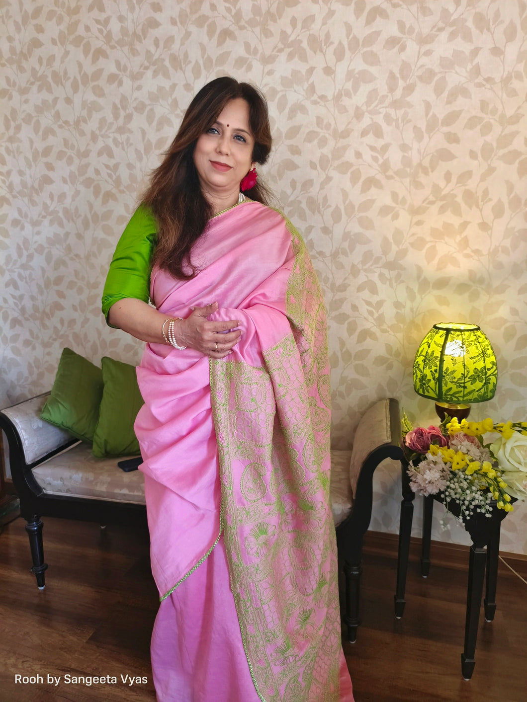 Pink Chanderi silk Chikankari saree