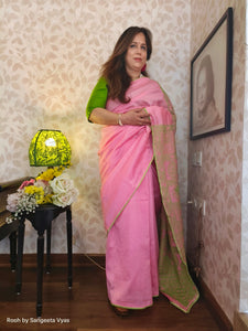 Pink Chanderi silk Chikankari saree