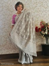 Load image into Gallery viewer, Grey kota cotton Chikankari saree
