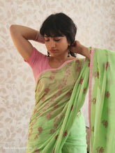 Load image into Gallery viewer, Green Mul Chikankari Saree
