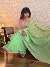 Load image into Gallery viewer, Green Mul Chikankari Saree
