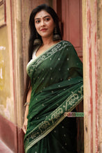 Load image into Gallery viewer, Cotton Jamdani with Zari work - Deep Green
