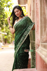 Cotton Jamdani with Zari work - Deep Green