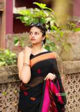 Load image into Gallery viewer, Krishnokoli- Pure handloom Jayashree Linen Saree (Black)
