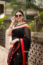 Load image into Gallery viewer, Krishnokoli- Pure handloom Jayashree Linen Saree (Black)
