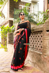 Krishnokoli- Pure handloom Jayashree Linen Saree (Black)