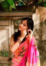 Load image into Gallery viewer, Cotton Hand Paint Saree- Pink
