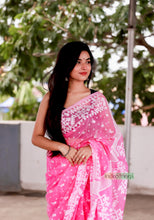 Load image into Gallery viewer, Pure Cotton Dhakai Jamdani - White over Pink
