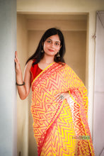 Load image into Gallery viewer, Pure Cotton Dhakai Jamdani - Pink lines over Yellow
