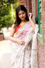 Load image into Gallery viewer, Devina- Printed Cotton Silk Saree - White
