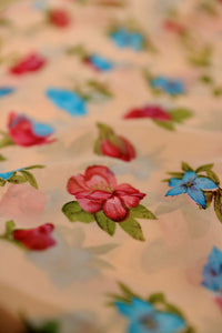 Red & Blue Flowers over Orange Chiffon