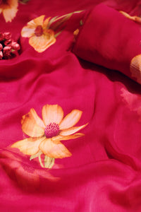 Big Flower Chiffon Saree (Pink)