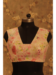 Silk printed soft multicolor with sequin work blouse