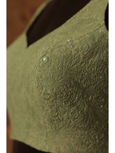 Load image into Gallery viewer, Self tone on tone work  Blouse - Mint
