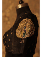 Load image into Gallery viewer, Raw silk embroidered sleeve organza hand embroidered Blouse
