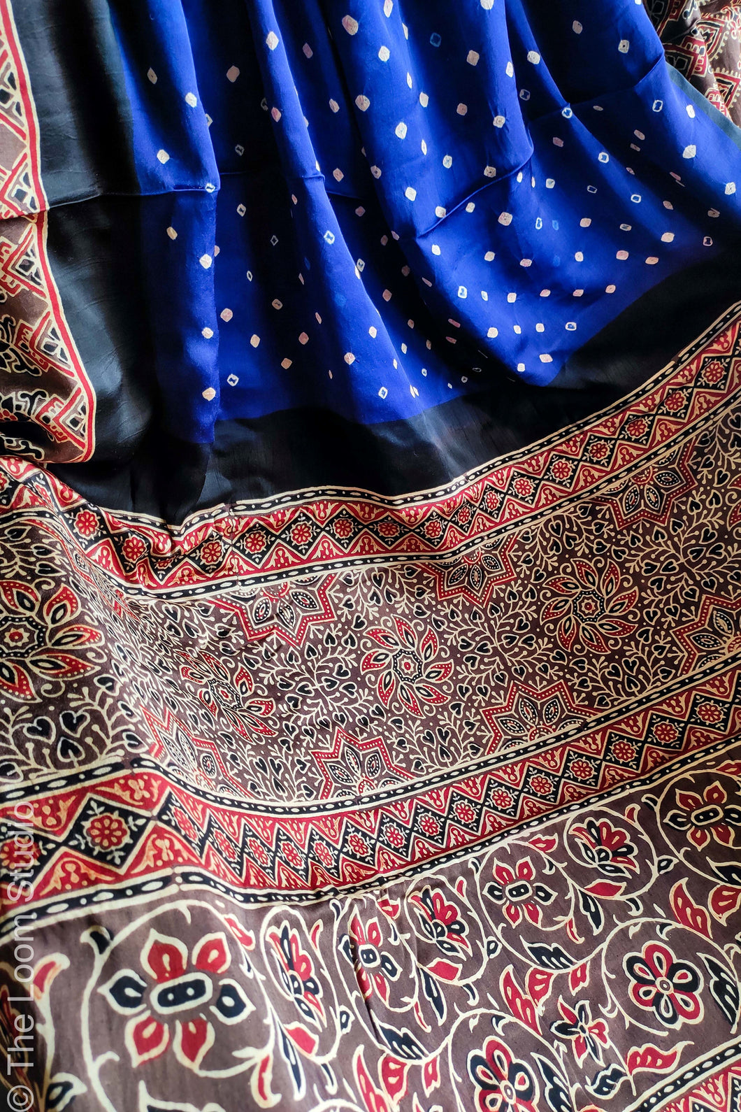 'Iznaa' Handcrafted Bandhej Ajrakh Modal Silk Saree